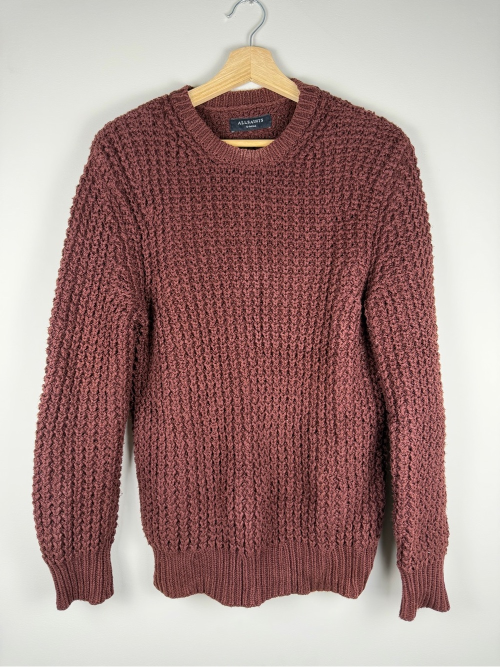 ALL SAINTS Burgundy Knit Crewneck Sweater